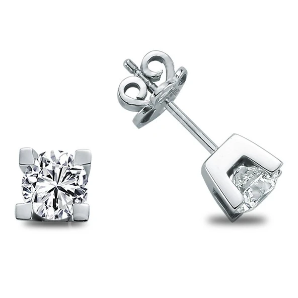 0.30 Ct Takoz Tırnak Tektaş Pırlanta Küpe TKPE23