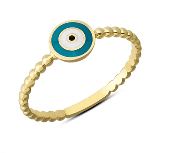 14 Ayar Altın Mineli Yuvarlak Göz Yüzük YZK092A ürün görseli