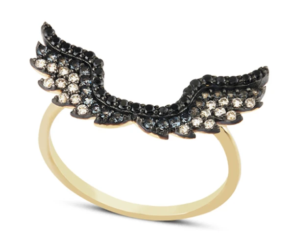14 Ayar Altın Siyah Melek Kanadı Yüzük YZK068A ürün görseli