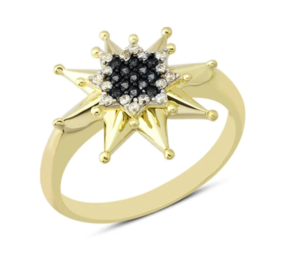 14 Ayar Altın Siyah Taşlı Yıldız Model Yüzük YZK066B ürün görseli