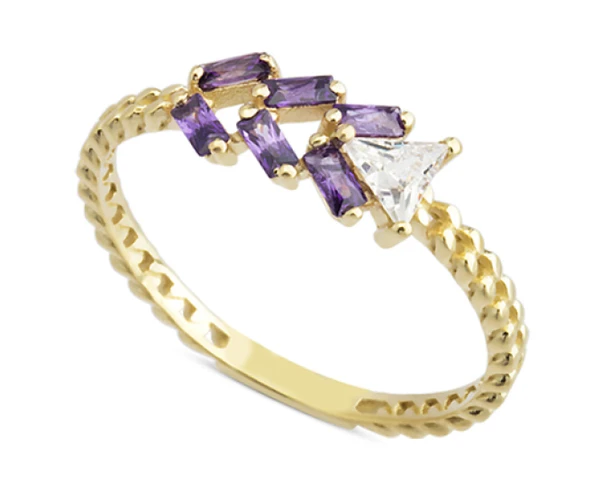 14 Ayar Altın Mini Mor Baget Taşlı Yüzük YZK028B ürün görseli