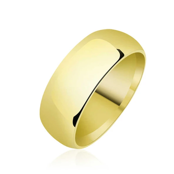 Harem Altın Düz Bombeli Gold Gümüş Alyans - 8 mm