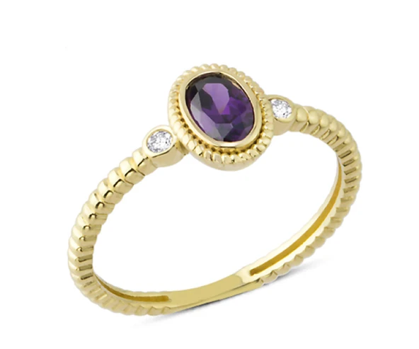 14 Ayar Altın Mor Taşlı Oval Yüzük YZK119B ürün görseli