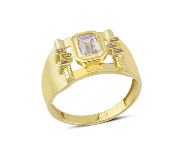 14 Ayar Altın Baget Taşlı Şövalye Yüzük YZK164 ürün görseli