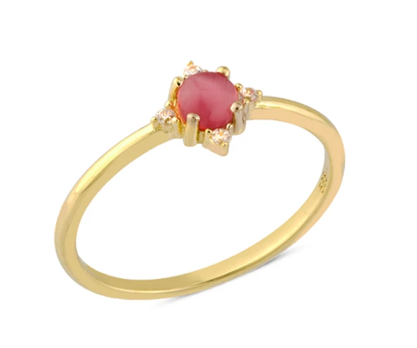 14 Ayar Altın Pembe Taşlı Yüzük YZK126 ürün görseli