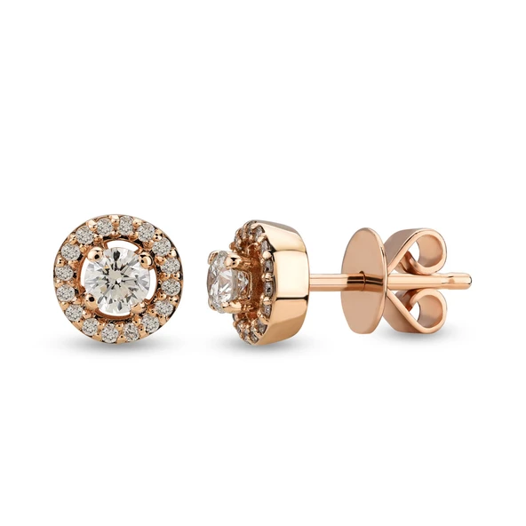 Harem Altın 0.24 Ct Etrafı Taşlı Tektaş Pırlanta Küpe TKPE12
