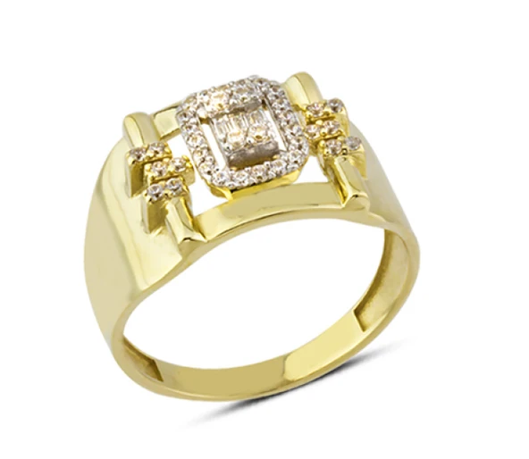 14 Ayar Altın Baget Taşlı Şövalye Yüzük YZK169 ürün görseli