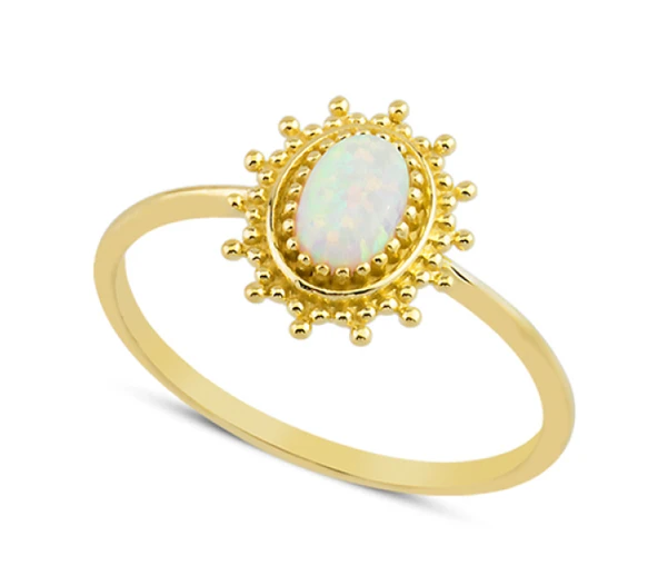 14 Ayar Altın Oval Beyaz Taşlı Yüzük YZK056B ürün görseli