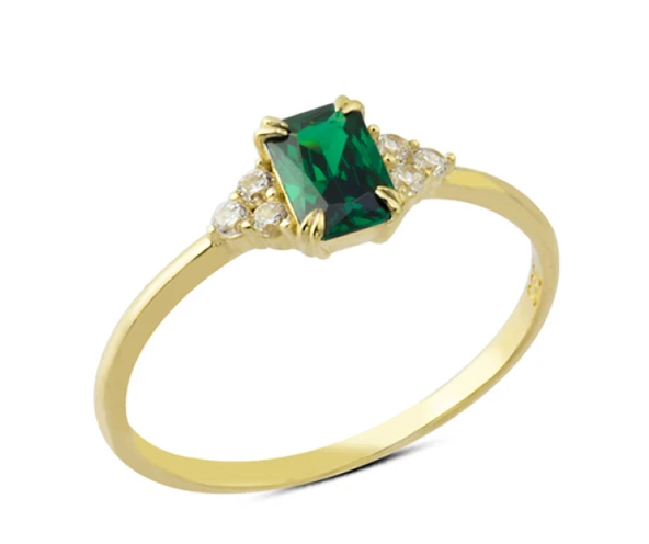 14 Ayar Altın Yeşil Baget Taşlı Yüzük YZK120B ürün görseli