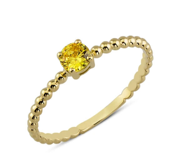 14 Ayar Altın Sarı Yuvarlak Taşlı Yüzük YZK011C ürün görseli
