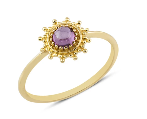 14 Ayar Altın Mor Yuvarlak Taşlı Yüzük YZK055C ürün görseli
