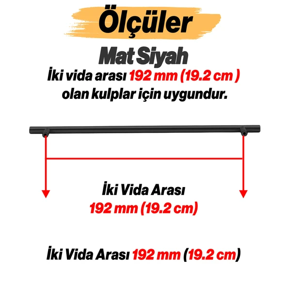 Çubuk 10 Adet Siyah Metal Kulp (192 mm-19.2 cm) Mobilya Mutfak Çekmece Dolabı Kulpu Kulbu Kulpları - Resim 2