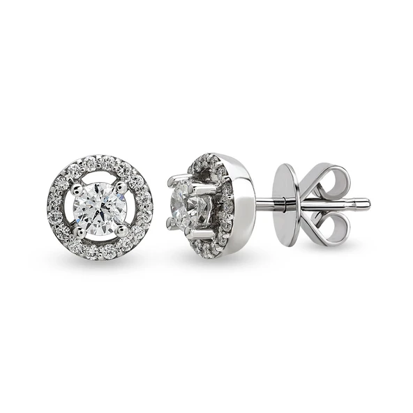 Harem Altın 0.24 Ct Etrafı Taşlı Tektaş Pırlanta Küpe TKPE11