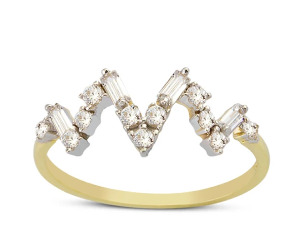 14 Ayar Altın Zikzak Baget Taşlı Yüzük YZK017 ürün görseli