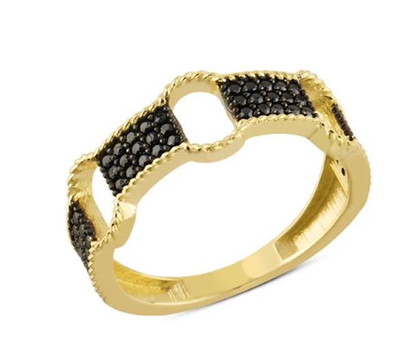 14 Ayar Altın Siyah Taşlı Boşluklu Yüzük YZK104B ürün görseli