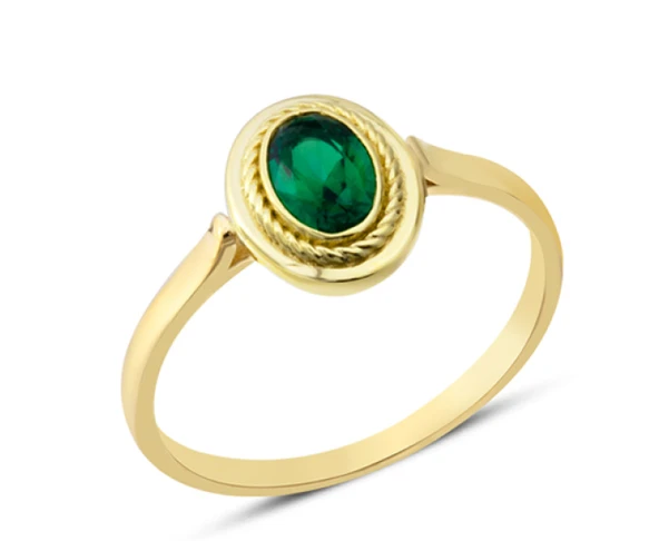 14 Ayar Altın Sıvamalı Yeşil Taşlı Yüzük YZK376B ürün görseli