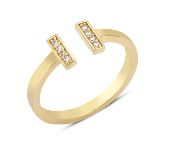 14 Ayar Altın Çift Çizgi Taşlı Yüzük YZK361 ürün görseli