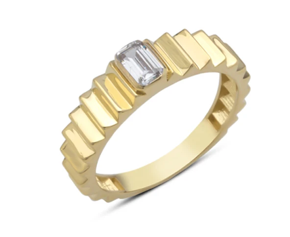 14 Ayar Altın Tek Baget Taşlı Yüzük YZK357 ürün görseli