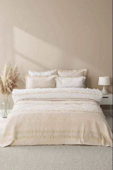 Rivaİstanbul Brianna Krem Çift Kişilik %100 Pamuklu Nevresimli Yatak Örtüsü - 7 Parça Çeyiz Seti ürün görseli 1