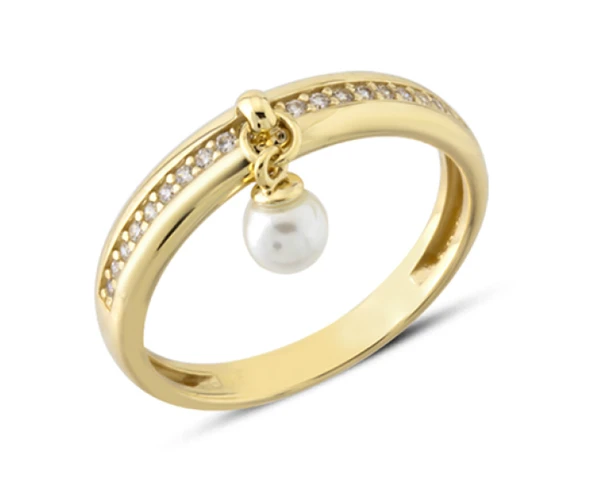 14 Ayar Altın Sallantılı İncili Yüzük YZK398B ürün görseli