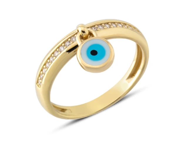 14 Ayar Altın Mineli Göz Boncuklu Yüzük YZK398A ürün görseli