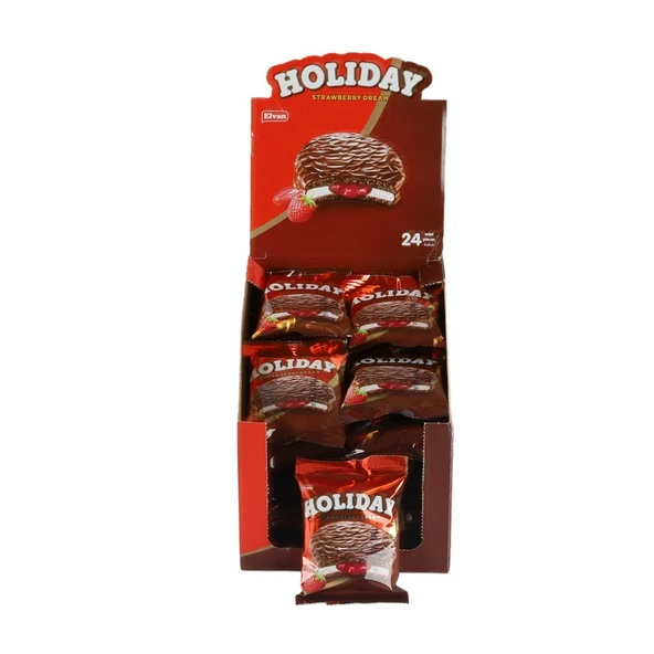 Elvan Holiday Çilekli Sandviç Bisküvi 30 Gr. 24 lü (1 Paket) ürün görseli