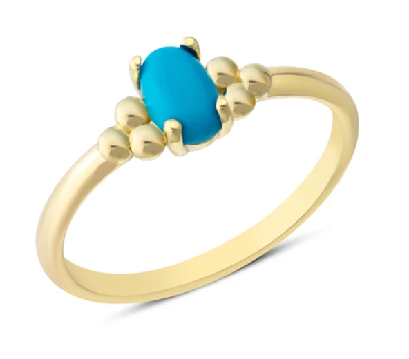 14 Ayar Altın Mavi Oval Taşlı Top Yüzük YZK375A ürün görseli