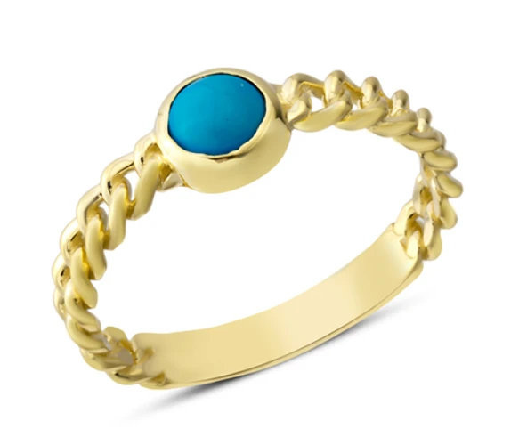 14 Ayar Altın Mavi Taşlı Zincir Kollu Yüzük YZK385 ürün görseli