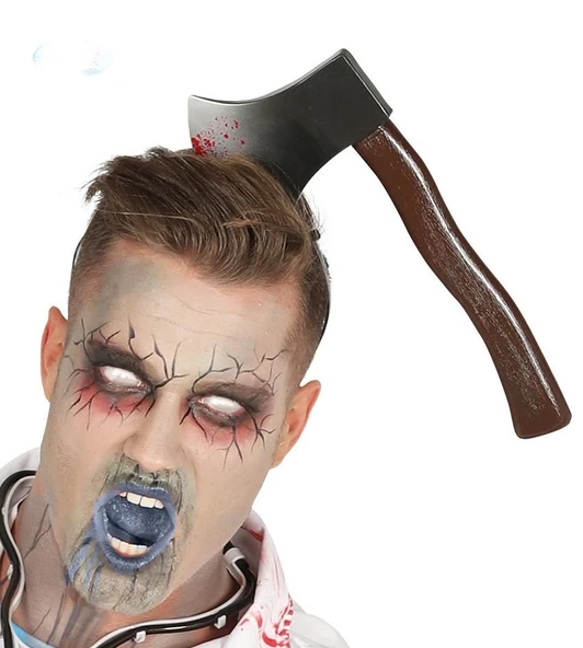 Kafaya Saplanmış Halloween Kanlı Balta Şaka Tacı - 4
