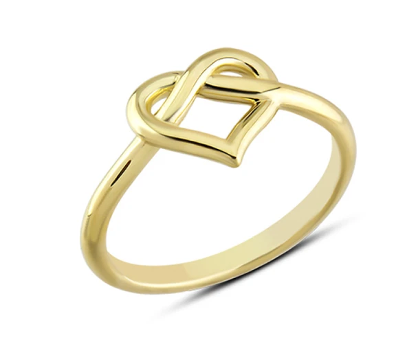 14 Ayar Altın Taşsız İç İçe Kalp Yüzük YZK318 ürün görseli