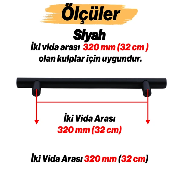Çubuk Mat Siyah Metal Kulp 320 mm 320 Cm Mobilya Mutfak Çekmece Dolap Dolabı Kulpu Kulbu Kulplar - Resim 3
