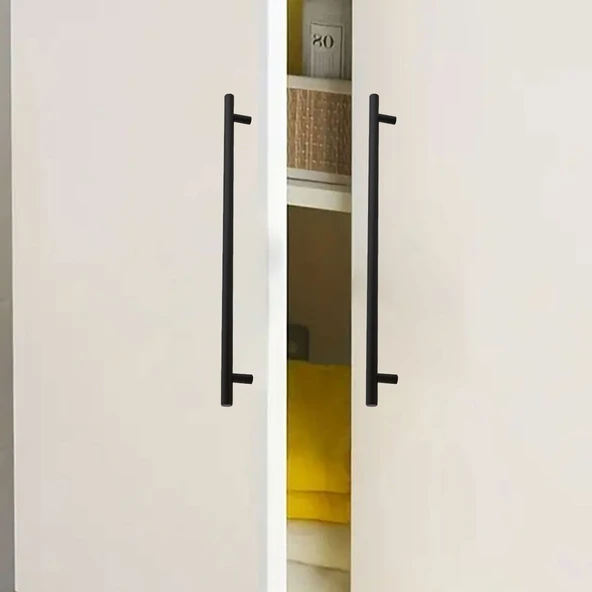 Çubuk 10 Adet Siyah Metal Kulp (256 mm-25.6 cm) Mobilya Mutfak Çekmece Dolabı Kulpu Kulbu Kulpları - 5