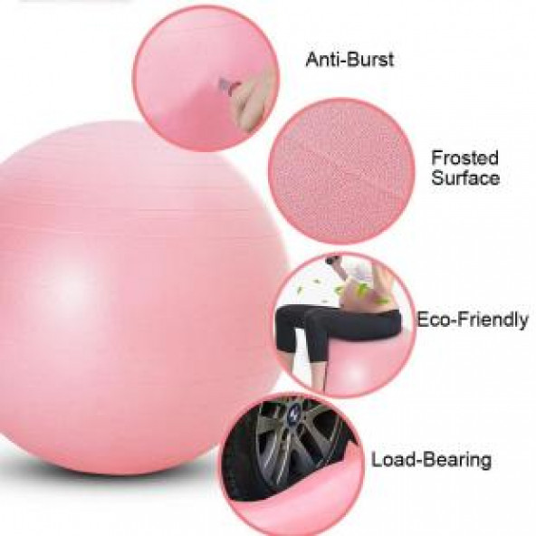 Leyaton Fuşya 65 cm Pilates Topu Büyük Boy Kalın Yoga Pilates Top Pompa - 2