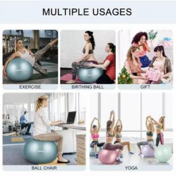 Leyaton Fuşya 65 cm Pilates Topu Büyük Boy Kalın Yoga Pilates Top Pompa - 4