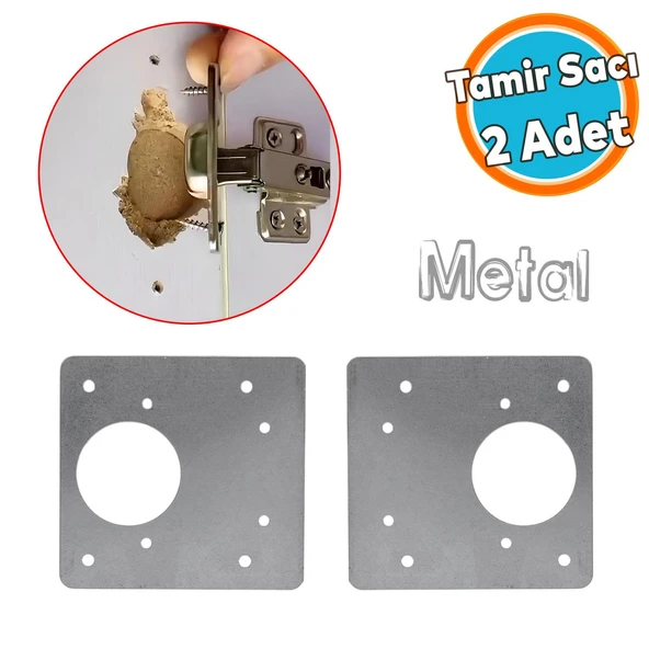 Mobilya Dolap Kapak Taş Menteşe Tamir Sacı Pratik Onarım Kiti Yuva Saçı Tablası 8x8.5 cm 1 Çift