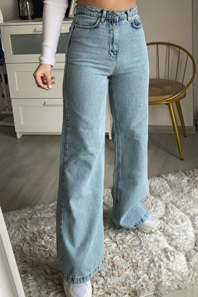 90's Morena Moda 90's Açık Kar Yıkama Mavi Likralı Süper Yüksek Bel