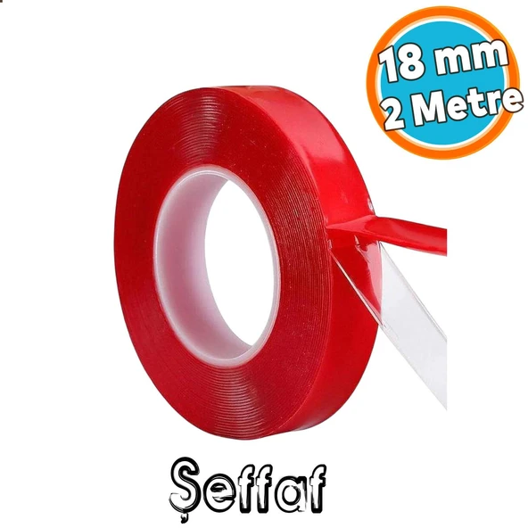 Çift Taraflı Silikon Bant Montaj Bandı Şeffaf 18 mm x 2 Metre Güçlü Çok Amaçlı Yapıştırıcı