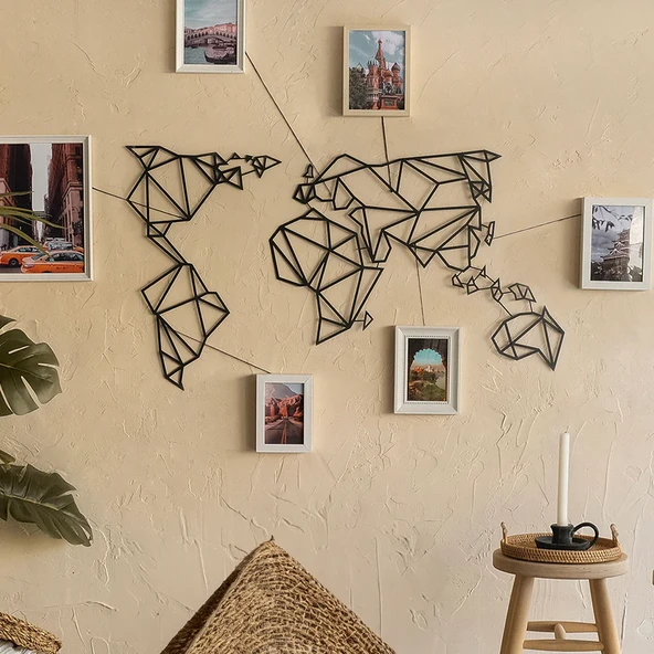 Metal Dünya Haritası Ev Ofis Duvar Tablosu Büyük Boy m1 - 2
