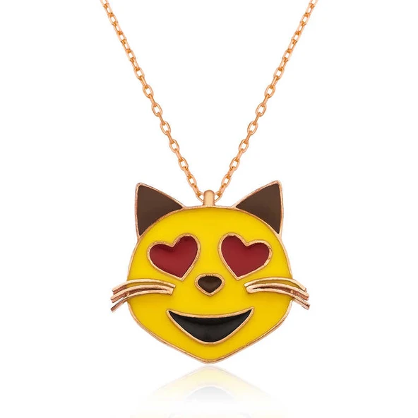 Harem Altın Gümüş Kalp Gözlü Kedi Emoji Bayan Kolye