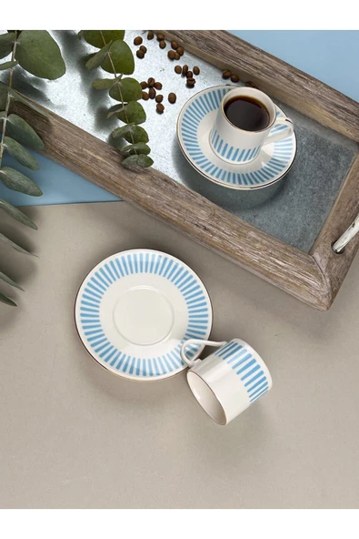 Porser Alya Açık Mavi Kahve Fincan Takımı 80cc 2 Kişilik 4 Parça - 4