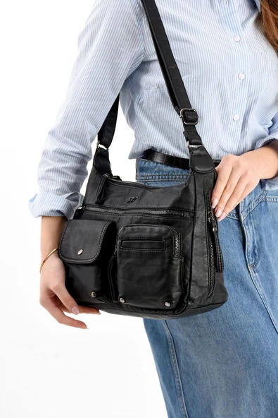 571 collections Suni Deri Omuz Çantası Siyah (Model: 571-13-10K) ürün görseli 1