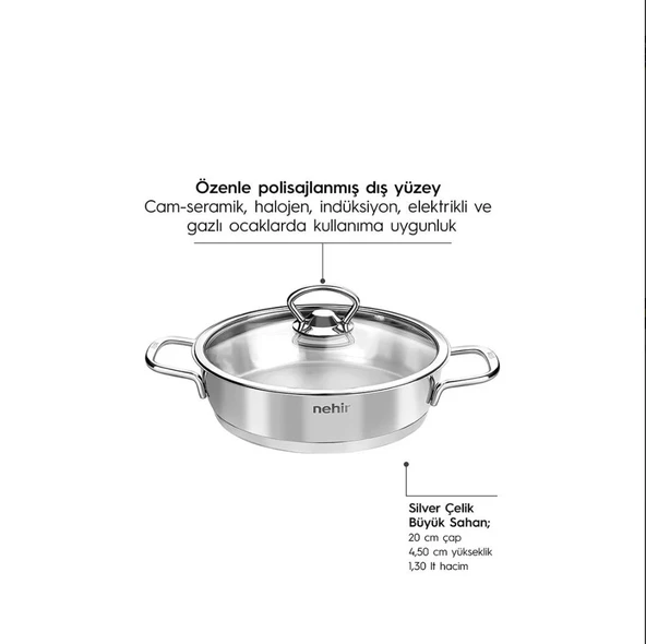 Nehir Silver 6 Parça Paslanmaz Çelik Sahan Seti (16-18-20 CM) - Resim 4