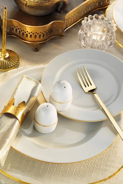 Porland Mina 56 Parça Yemek Takımı Gold Fileli - 2