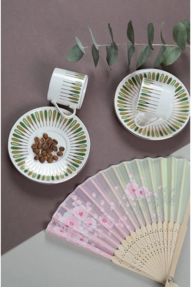 Porser Pera Yeşil Kahve Fincan Takımı 80cc 2 Kişilik 4 Parça - 4