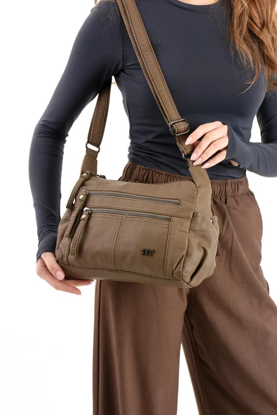 Suni Deri Omuz Çantası Vizon (Model: 571-13-10M)