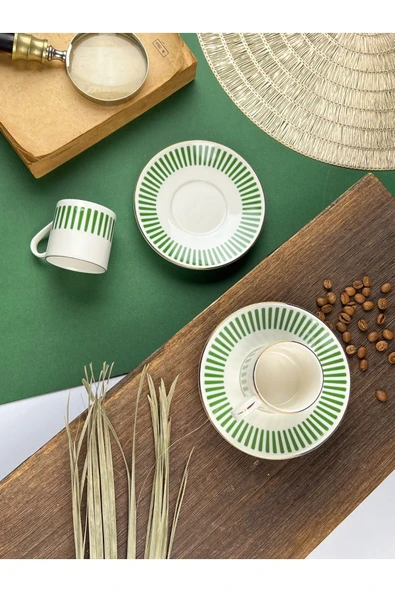 Porser Alya Koyu Yeşil Kahve Fincan Takımı 80cc 2 Kişilik 4 Parça - 3