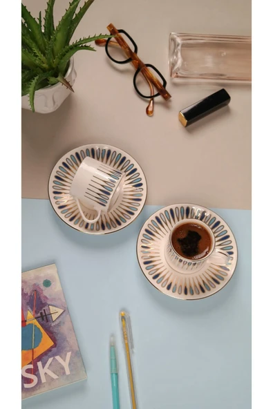 Porser Pera Mavi Kahve Fincan Takımı 80cc 2 Kişilik 4 Parça - 6