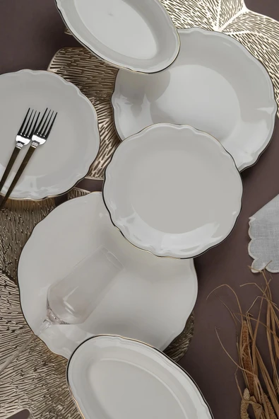 Porser Altın Yaldız 18 Parça 6 Kişilik Porselen Yemek Takımı - 2