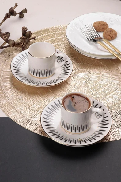 Porser Palm Siyah Kahve Fincan Takımı 2 Kişilik 4 Parça - 2