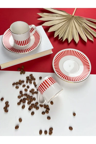 Porser Alya Kırmızı Kahve Fincan Takımı 80cc 2 Kişilik 4 Parça - 3
